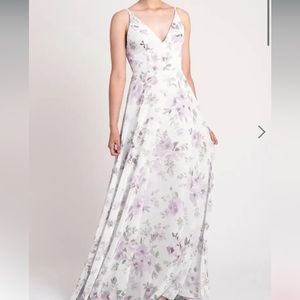 Jenny Yoo Dani Lilac Painted Petals Printed Chiffon Size 8